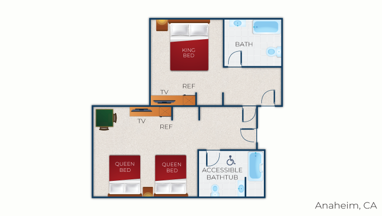 nThe floor plan for the accessible Great Bear King Suite with Acc Bathtub